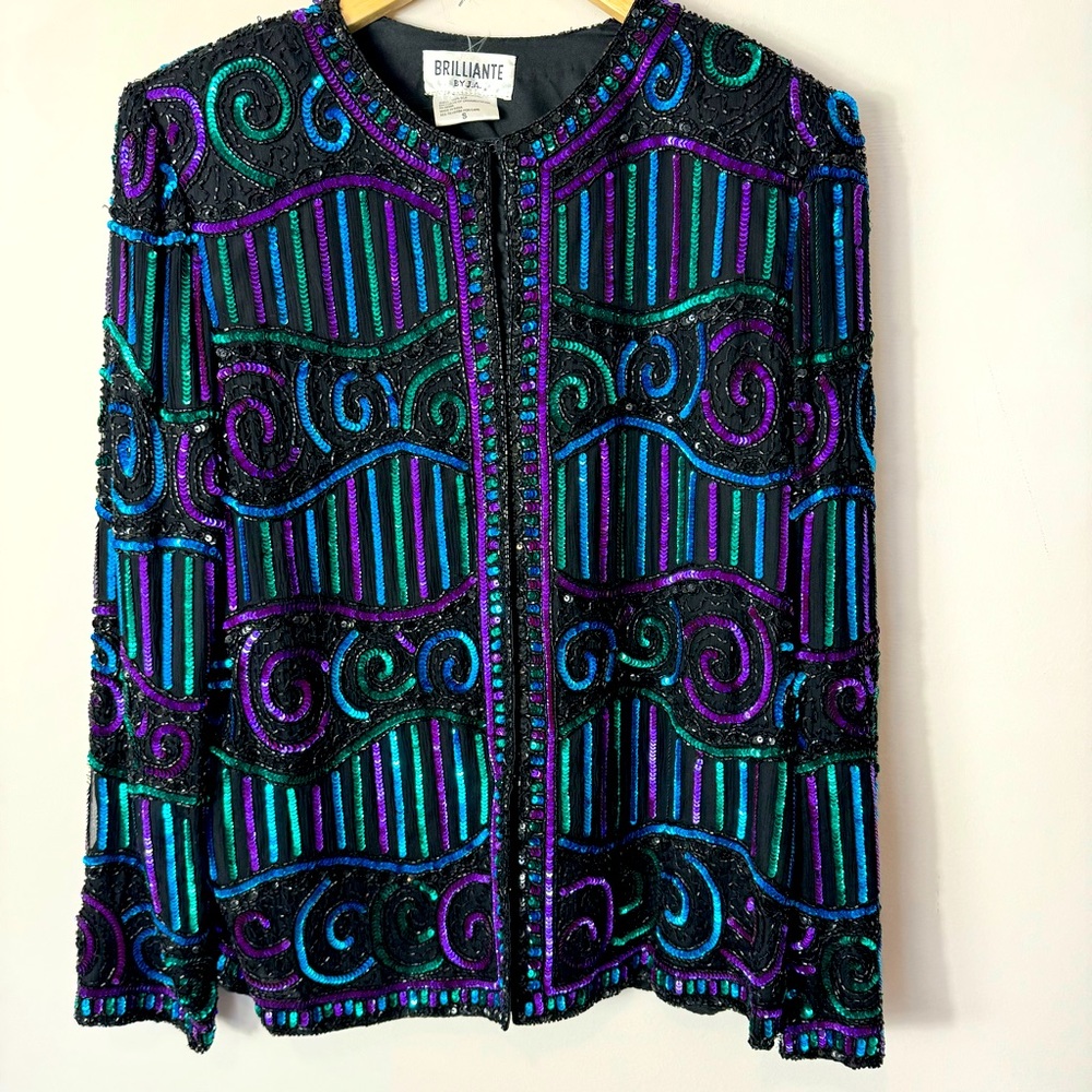 Brilliante Silk Sequins Hook N Eye Formal Coat Size Small